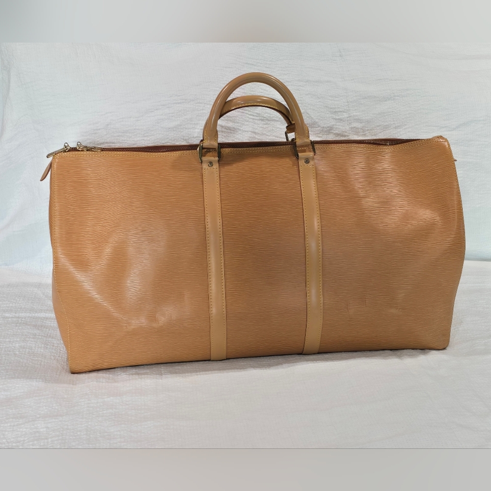 Louis Vuitton Epi Keepall 60 Tan Beige Brown Travel Bag Luggage Boston Speedy - Picture 1 of 16